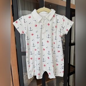 Sammy & Nat shortall nautical pima cotton pique romper crab anchor polo baby boy